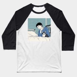 Traditional Japanese art of man with cat on the bed Baseball T-Shirt